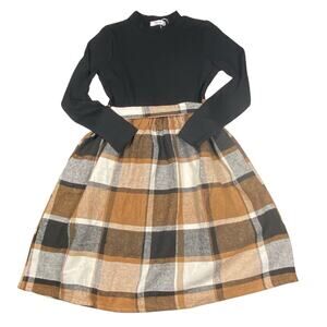 Arshiner Dress Girls Size 12 Midi Long Sleeve Plaid Tie Ribbed Holiday Party NWT